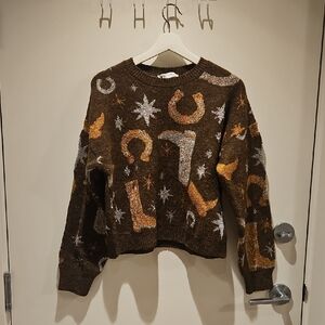 Metallic Western Sweater - M